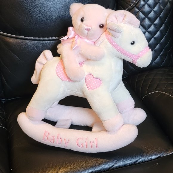 Aurora Rocking Horse Teddy Bear Pink Musical Brahm's Lullaby Stuffed Animal 2016 - Picture 1 of 8